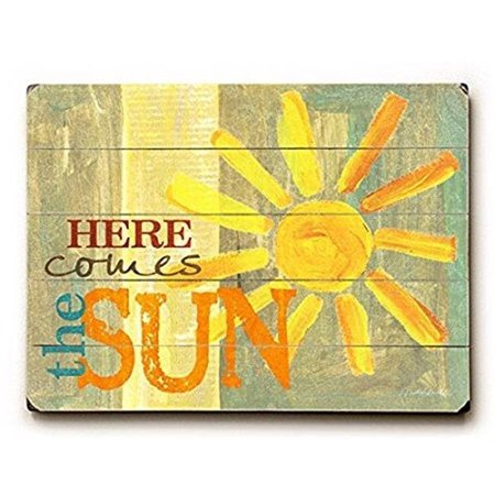 ONE BELLA CASA One Bella Casa 0004-3691-38 12 x 16 in. Here Comes the Sun Planked Wood Wall Decor by Misty Diller 0004-3691-38